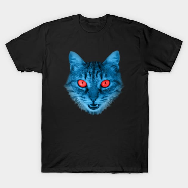 Blue Cat 3D with Red Eyes Gift for Cats Lover T-Shirt by FoolDesign